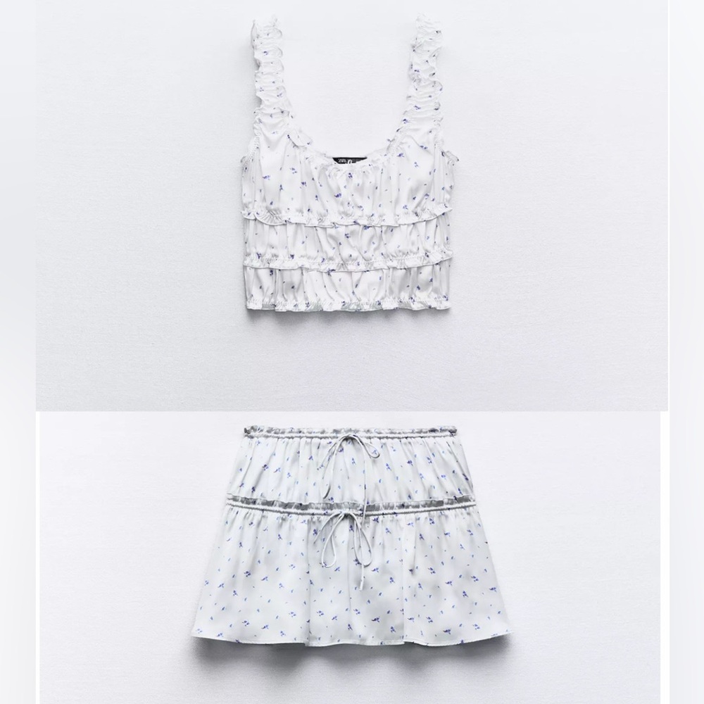 White and Blue Floral Two-Piece Set